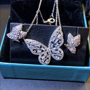 Cubic Zirconia Butterfly Set Fine Silver